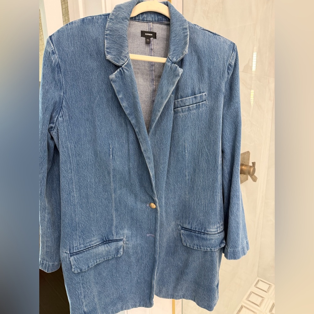 Express Light Blue Denim Blazer Jacket L
